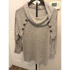 Corvia Gray Cowl Neck Button Shoulder Tunic Soft Cozy Layer XL Business Casual